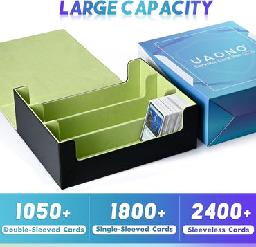 Karten-Aufbewahrungsbox für Sammelkarten, 1800+ PU-Leder, Commander-Kartendeck-Hülle, Magnetverschluss, Kartenhalter, passend für magische Spielkarten (Schwarz und Zitronengrün)
