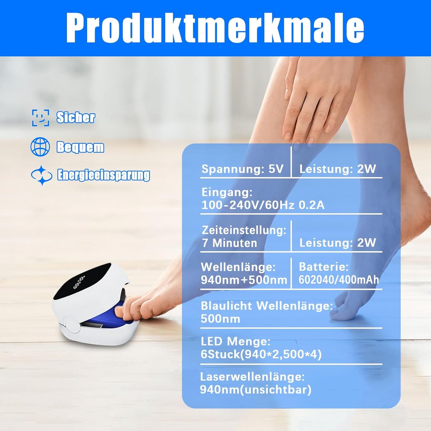 Nagelpilz Laser gerät Laser Nagelpilz Schnell Wirkende Hocheffizientes Nagelpilz Kaltlasertherapie, Behandlung von mehreren Zehen und bequemen Füßen 4 Blau 2 Infrarot Therapie Nagelpilz Laser (a)