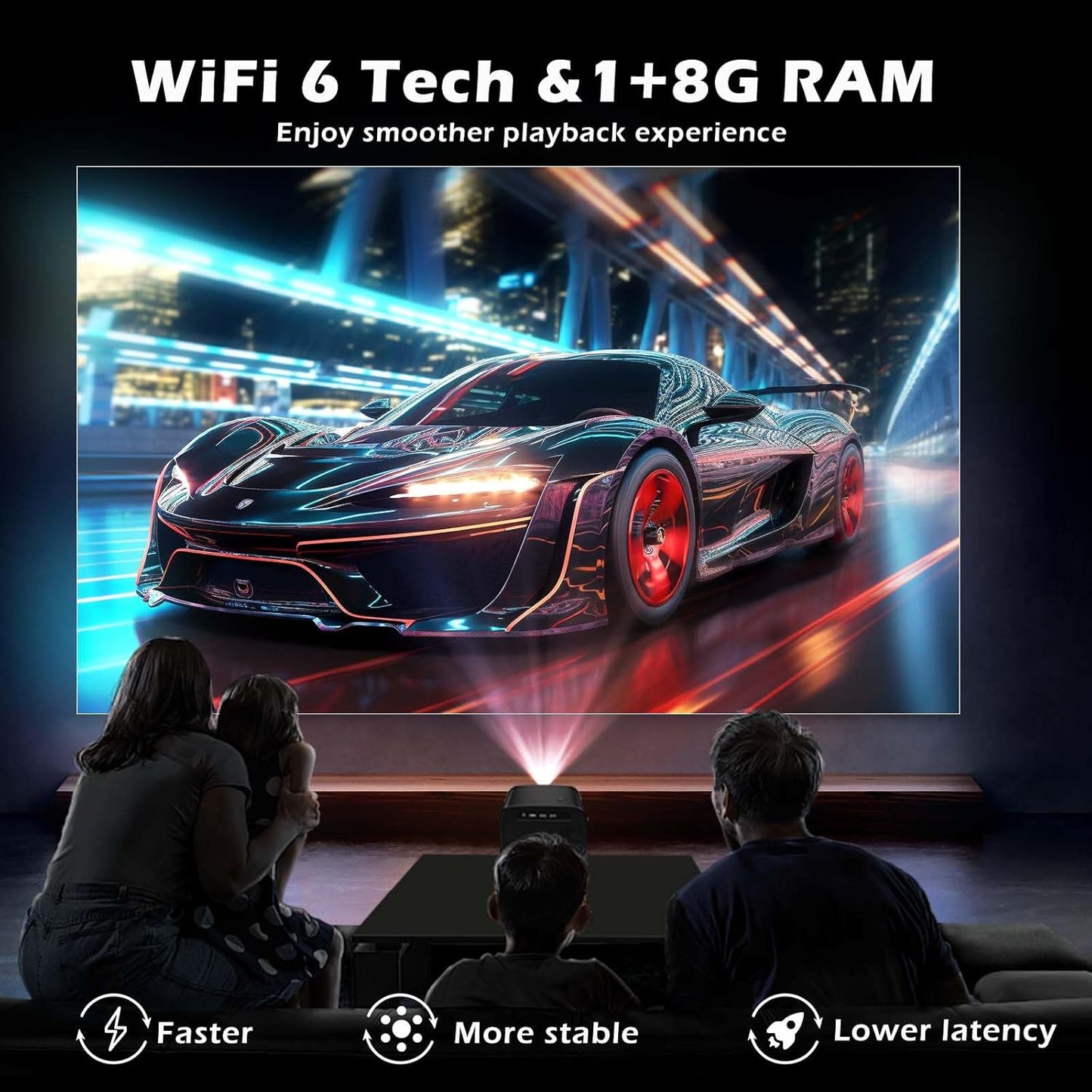 Mini-Projektor 4K, tragbarer Smart-Projektor mit 5G-WLAN und Bluetooth, TV-Projektor für Schlafzimmer, Heimkino, Video-Filmprojektor für Android-Telefone im Freien, 1080P, 15000LM