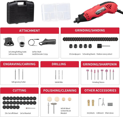 Towallmark Drehwerkzeug-Set, 1,5 A, variable Geschwindigkeit, drehbares Werkzeug mit Flexschaft, 88-teiliges Zubehör und 4 Aufsätze, perfekt für Build- und DIY-Projekte – Schneiden, Holzschnitzen, Gravieren, Schleifen
