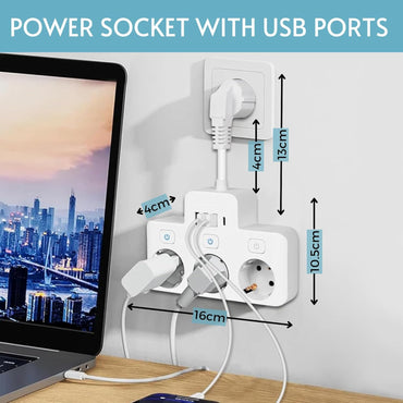 Prise de courant avec interrupteur, fiche secteur, fiche enfichable commutable, avec USB - USB C, 220-250V, Einzel, Dreifach, Wand, für Zuhause, Küche, Büro, Weiß.