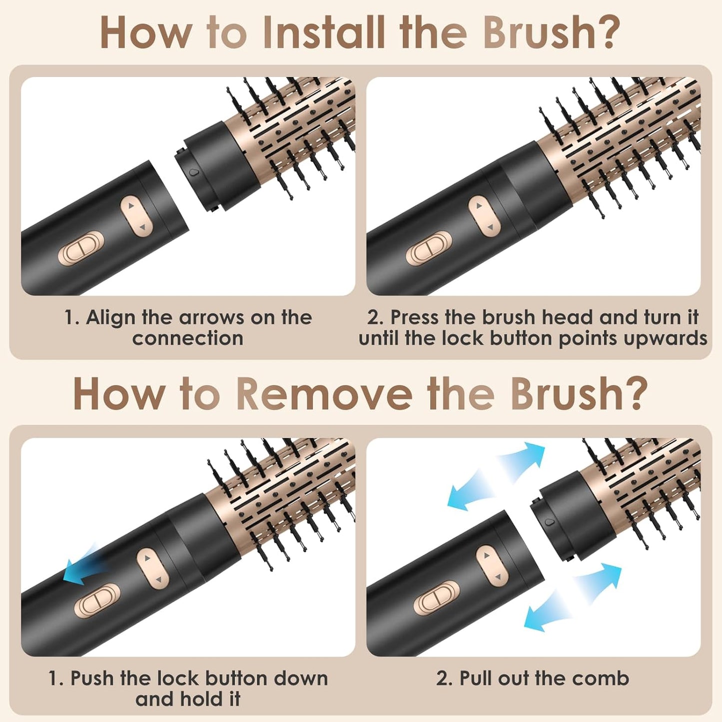 Warmluftbürste Rotierend Set, 3 in 1 Air Styler mit Föhnbürste, Warmluftbürste, Haartrockner Thermal Brush, Leistungsstarke Rundbürstenföhn Set zum Trocknen Glätten Formen (Schwarz)