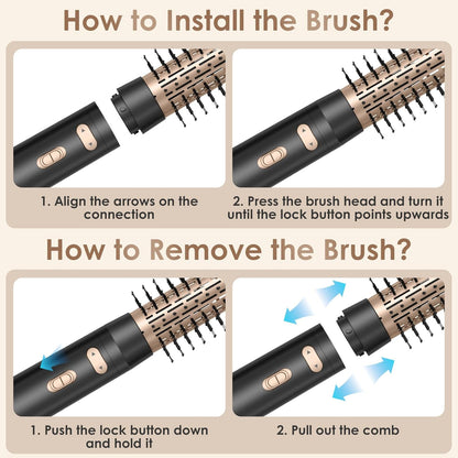 Warmluftbürste Rotierend Set, 3 in 1 Air Styler mit Föhnbürste, Warmluftbürste, Haartrockner Thermal Brush, Leistungsstarke Rundbürstenföhn Set zum Trocknen Glätten Formen (Schwarz)