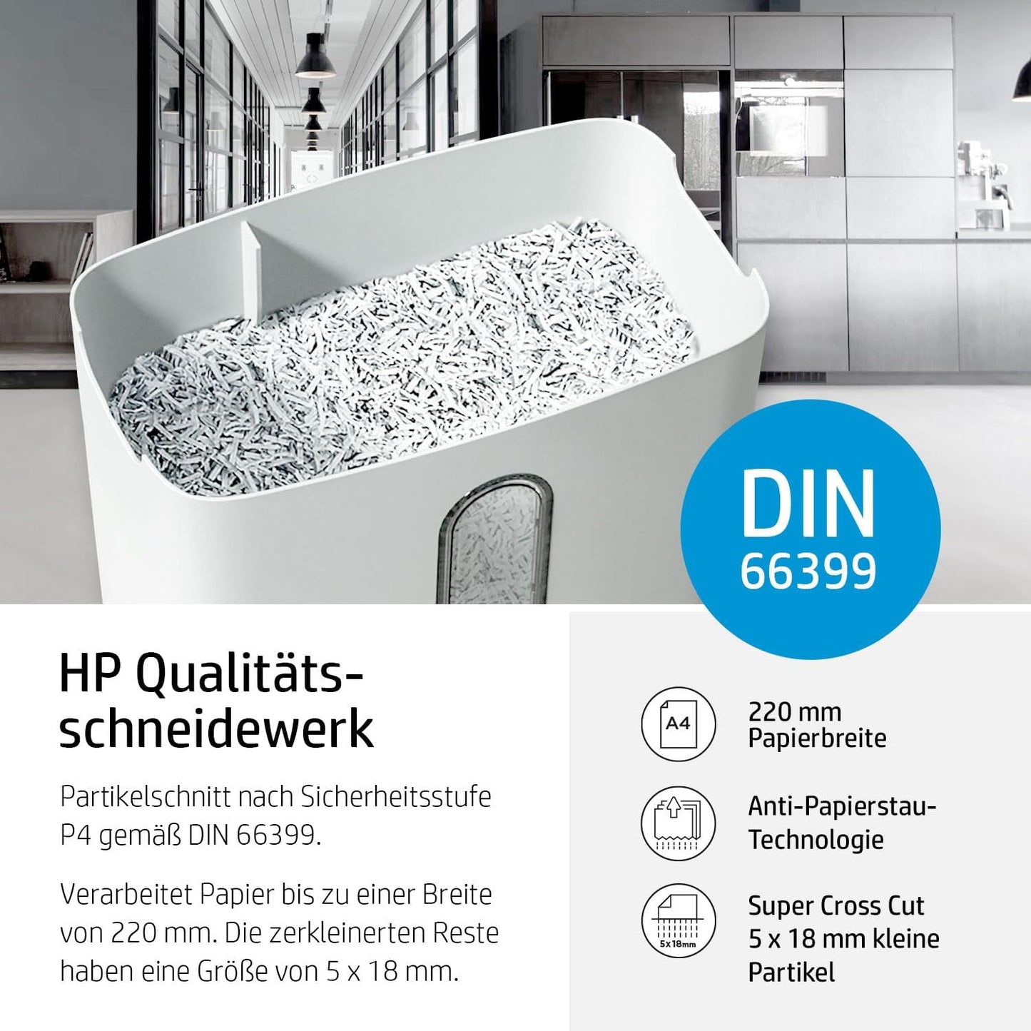 HP OneShred 8CC Aktenvernichter P-4 Security Kreuzschnitt 8 Blatt 2801 Partikelenschnitt