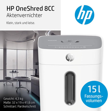 HP OneShred 8CC Aktenvernichter P-4 Security Kreuzschnitt 8 Blatt 2801 Partikelenschnitt