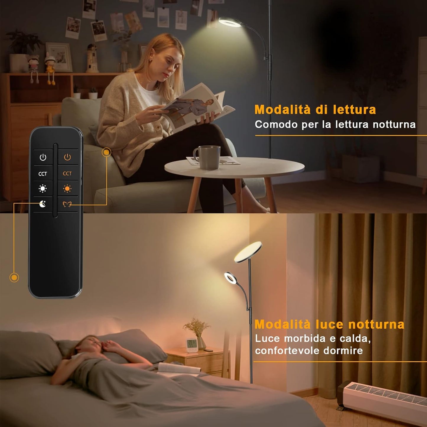 LED Stehleuchte Deckenfluter, 3600LM 42W Moderne Stehleuchten avec lampes LED plus lumineuses, 2700K-6500K Stufenlos Dimmbare Stehlampe avec Fernbedienung &amp; Touch Control für Wohnen [Classe énergétique F]