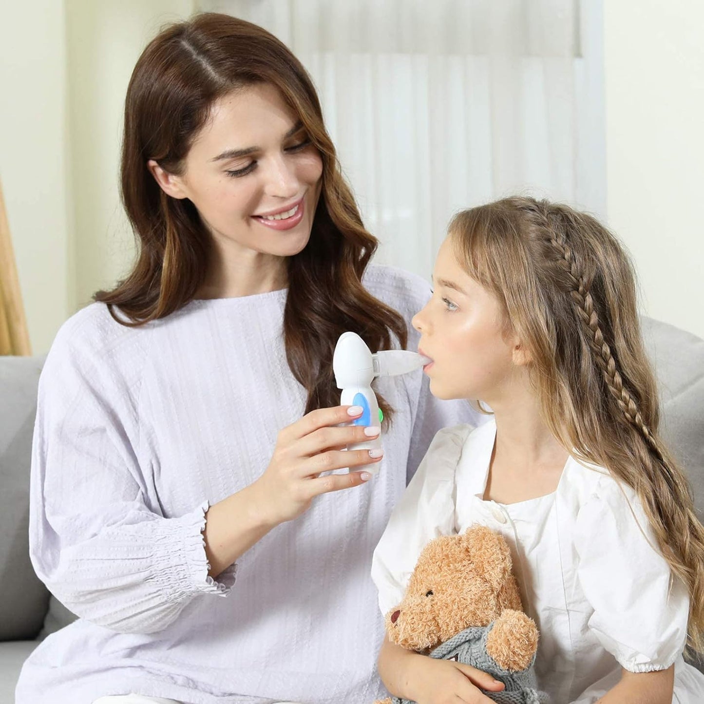 FEELLIFE Inhalationsgerät für Kinder Leiser mesh  Inhalator für Babys Musikfunktion Tragbarer, Leicht & effektiv bei Atemwegserkrankungen 2 Medizinbecher inklusive (Blau)