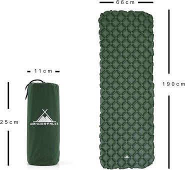 WANDERFALKE® Ultraleichte aufblasbare Isomatte – XL Breite 66 cm – Campingmatratze mit kleinem Packmaß für Outdoor, Camping, Wandern & Bikepacking