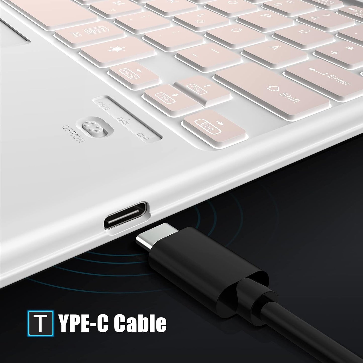 Clavier Bluetooth IVSOTEC avec pavé tactile, 7 options, sans fil pour iPad, tablette Android, Microsoft Surface, smartphone, or rose