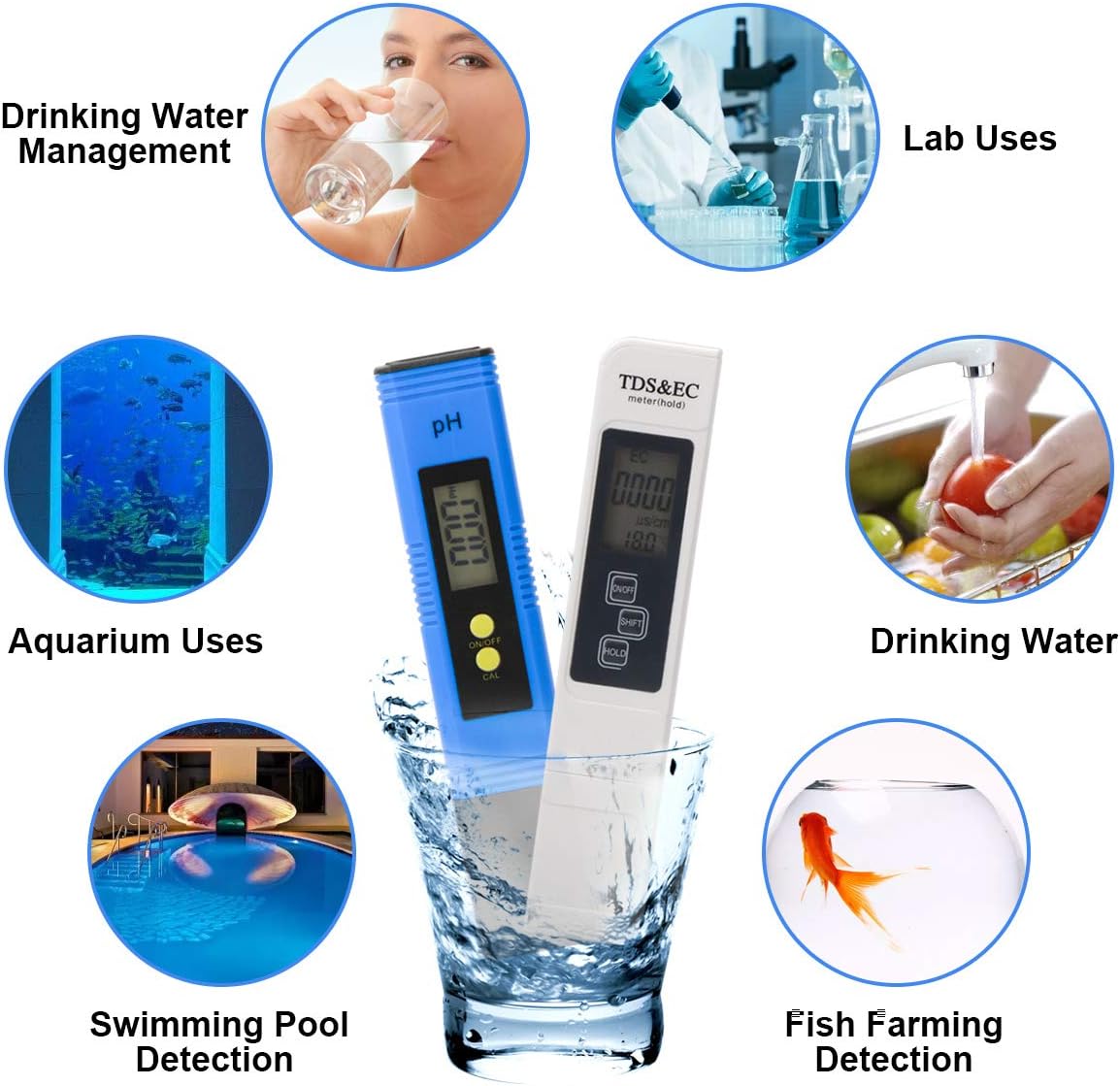 LAOYE PH-Messgerät TDS &amp; EC-Messgerät Digitales Wasserqualitätstestmessgerät TDS PH EC-Temperatur 4-in-1-Set, PH TDS EC-Tester for Trinkwasser, Lebensmittel, Schwimmbäder, Thermalbäder, Aquarien