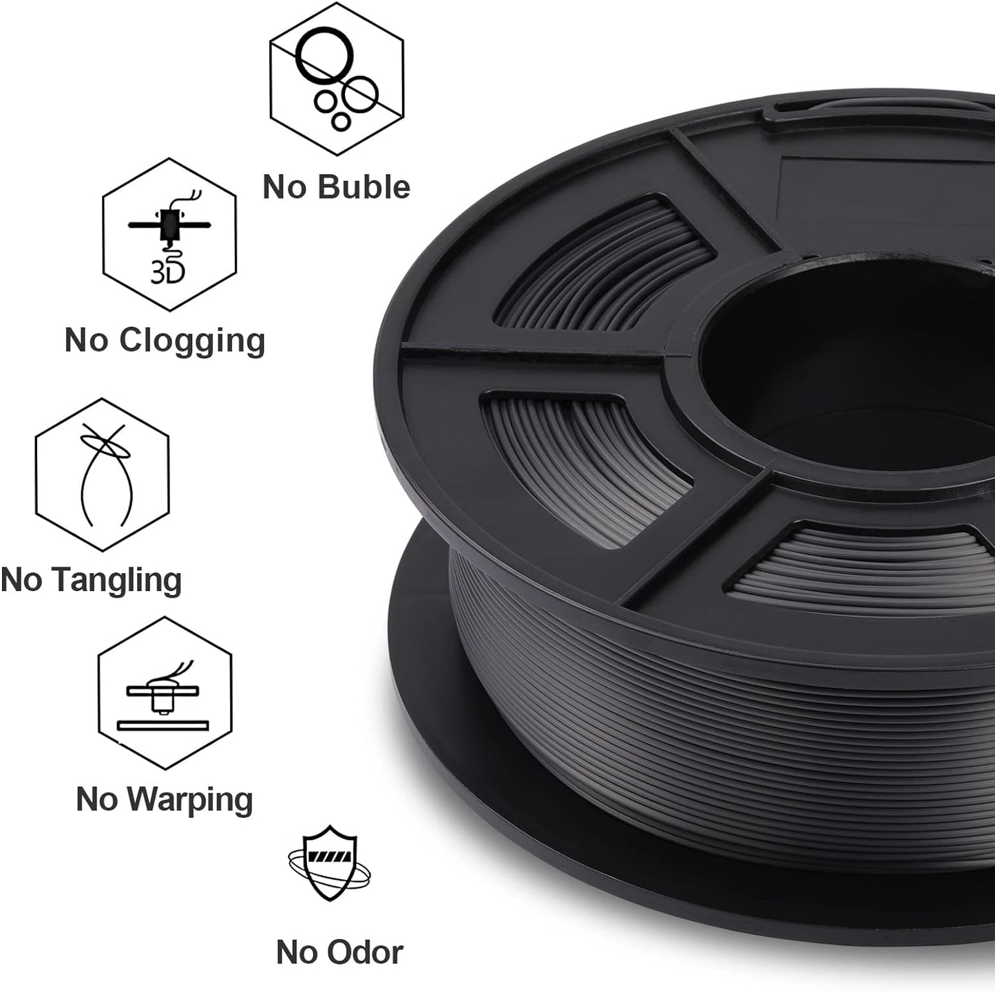 ENOTEPAD PLA 3D-Druckerfilament 1,75 mm, 1 kg Spulenfilamente (2,2 LBS) Maßgenauigkeit +/- 0,02 mm FDM 3D-Druckmaterial in Vakuumverpackung (Seidenschwarz)
