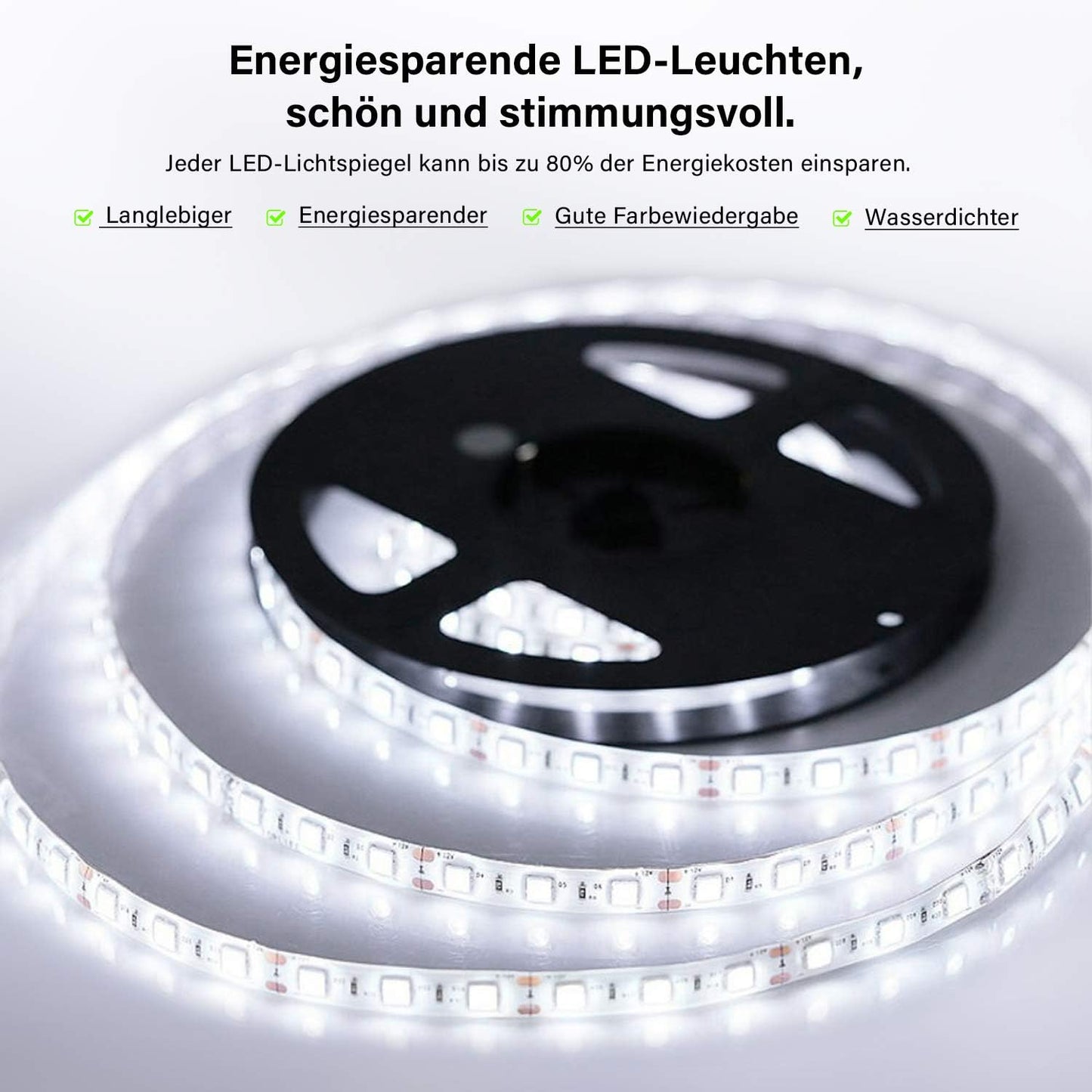 Miroir mural LED Sonni Badezimmer, rectangulaire avec éclairage LED, blanc, IP44, économie d'énergie [Classe énergétique E]
