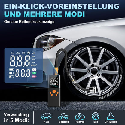 Qıngque CZK-5611 Pompe à air de voiture Akku-Luftpumpe, Kompressor, Akku-Pumpe, électrique, 150 PSI, 10000 mAh, Akku-Kompressor variable avec écran LCD numérique, impression (noir)