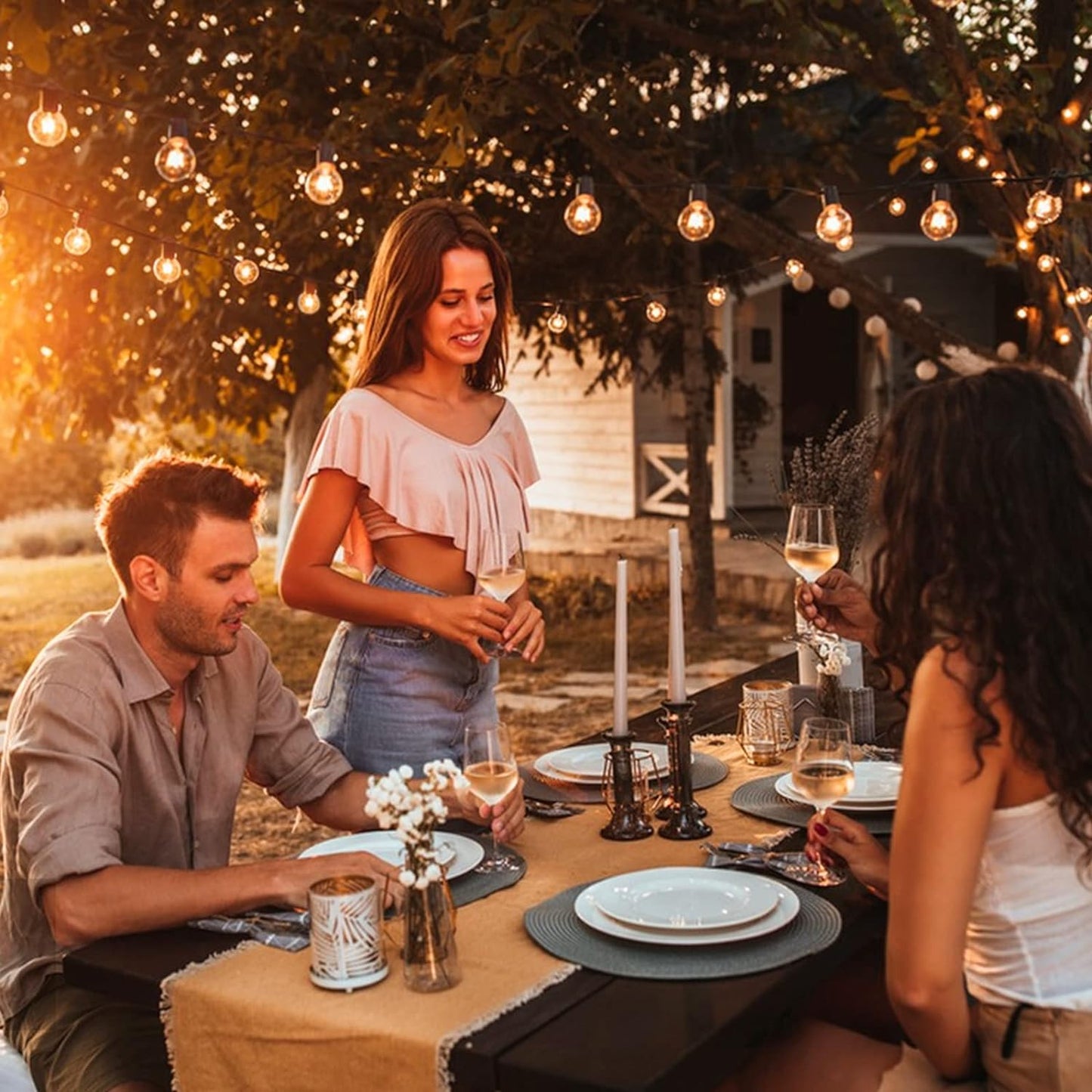 LOFTER Globel Lichterkette, 9 m Soffitten-Lichterkette für den Außenbereich, mit G40 30+3 (Ersatz-)Glühbirnen, IP44 wasserdichte Außenbeleuchtung, netzbetrieben, warmweiße Innen- und Außen-Lichterkette für Schlafzimmer, Garten