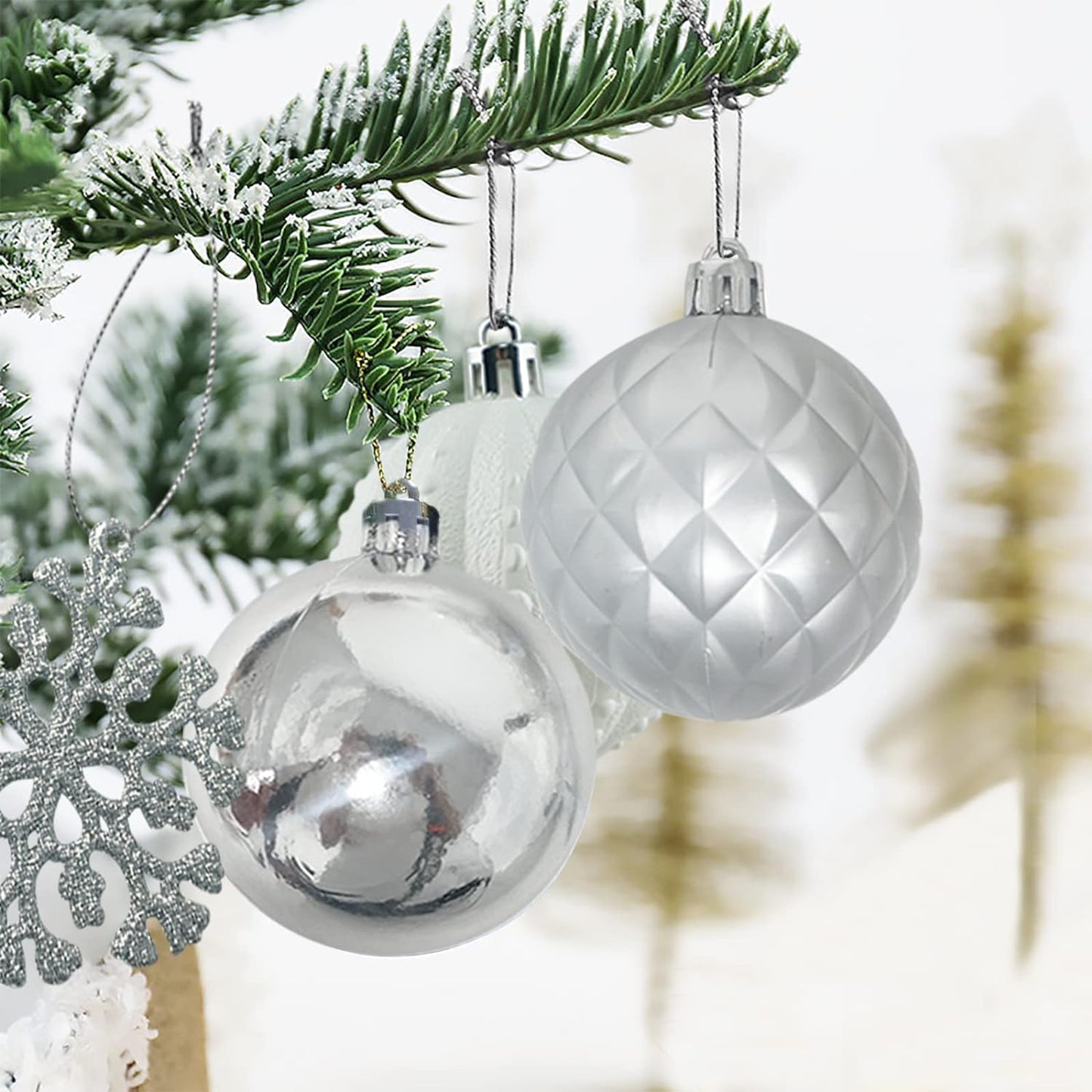 Amidian Weihnachtsschmuck, 100-teiliges Weihnachtskugel-Ornament-Set für Festivals, Partys, Aktivitäten im Innen- und Außenbereich (Silber + Weiß, 100)