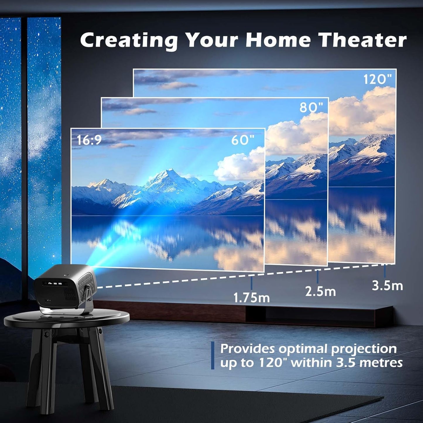 Mini-Projektor 4K, tragbarer Smart-Projektor mit 5G-WLAN und Bluetooth, TV-Projektor für Schlafzimmer, Heimkino, Video-Filmprojektor für Android-Telefone im Freien, 1080P, 15000LM