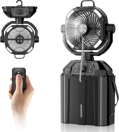 Tragbarer Nebelventilator für Außenterrasse, 20.000 mAh, wiederaufladbar, batteriebetrieben, Camping-Nebelventilator mit 4,5 l Wassereimer, starker Wind, kühlender Nebel für Outdoor-Sport/Reisen/Party