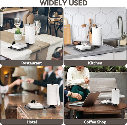 CLESOO 2 in 1 Serviettenhalter und Küchenrollenhalter Stehend, Multifunktionaler Mattschwarzer Metall Beschwerungsarm für Restaurant Esszimmer