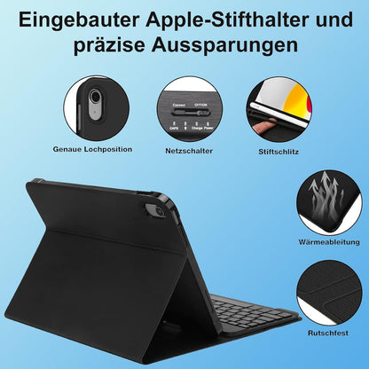 AVNICUD Tastatur für iPad 10 Generation 2022 10.9"/A16 11 Generation 2025 mit Touchpad, Hülle mit Tastatur für iPad 10 2022 Beleuchtete Magnetische Bluetooth Abnehmbare QWERTZ, Schwarz