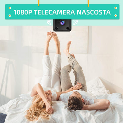 TeamMe Mini-Kamera 1080P HD WiFi IP-Kamera avec Wideraufladbarem Akku, Videoanrufkamera, Nanny-Übermonitorkamera pour l'intérieur et l'extérieur avec mouvement et vision nocturne, Fernzugriff, Zeitpläne, Schwarz