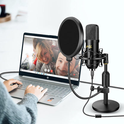Professionelles USB-Mikrofonset für Studio-Audio, 192 kHz/24 Bit NLL-Kondensator-Computermikrofon, Plug &amp; Play-Desktop-Podcast-Mikrofon, Stoßdämpferhalterung, Popfilter, NC-012