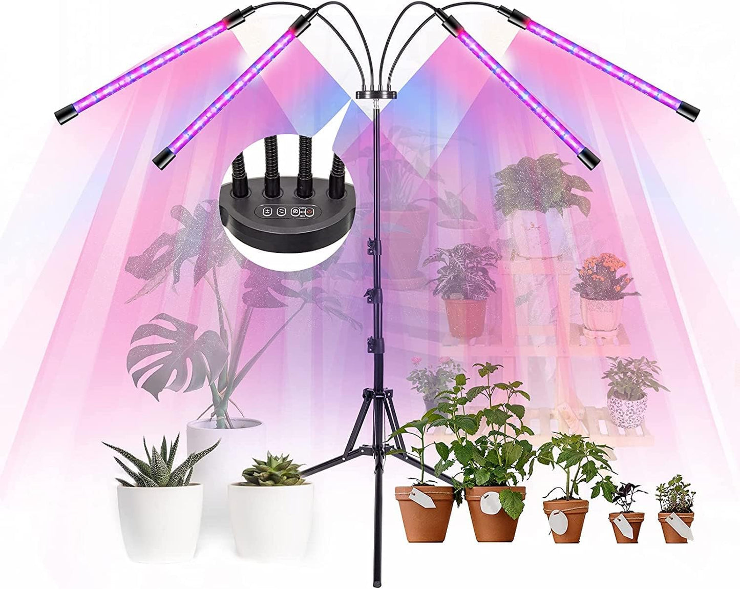 LEBANDWIT Plafonnier LED avec Pieds, Minuterie Automatique Ein-/Aus, Lampe de Surveillance à Spectre Complet, Pflanzenlichter für Zimmerpflanzen, Gartenarbeit avec 3 Modes d'éclairage, 10 Helligkeitstufen
