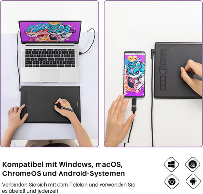 HUION Inspiroy H610X Tablette graphique 10 x 6,25 pouces, tablette Zeichen avec support sans batterie et 8 tablettes fonctionnelles réglables, tablette OSU, prend en charge Chromebook Android – pour le bureau à domicile et l'apprentissage en ligne