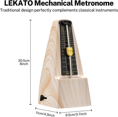 Métronome mécanique avec glocke, métronome universel LEKATO pour piano, guitare, ukulélé, violon et chromatique, ton de voix, haute précision de takt et tempo pour musicien, avec couleur bois