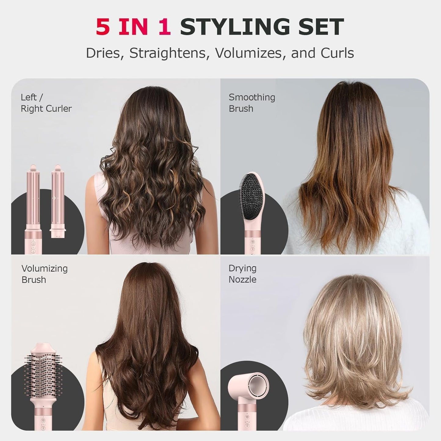 MESCOMB 5 in 1 Hairstyler Set, 110.000 U/min High-Speed Airstyler mit Ionen Haartrockner, Auto-Wrap Lockenstab & Volumenbürste, für tägliches Styling & Reisen (inkl. Tasche), Geschenk für Frauen