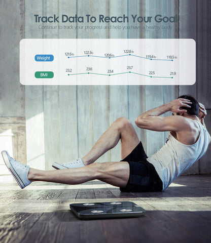 Körperfettwaage, Körpergewichtswaage und BMI-Smart-Waage für die Körperzusammensetzung, digitale Bluetooth-Personenwaage mit Herzfrequenz-Tracker, 15 Messungen, Analyse mit Smartphone-App, 396 Pfund