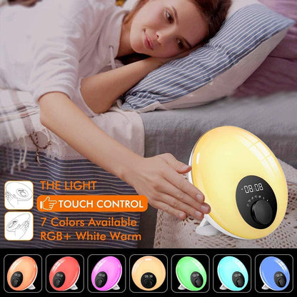 Lichtwecker  Wake Up mit Bluetooth-Lautsprecher,Touch-Steuerung, Schlummerfunktion, Sonnenaufgangs- und Sonnenuntergangssimulation und Einschlafhilfe, Stimmungslicht mit Farbwechsel, 10 Melodien