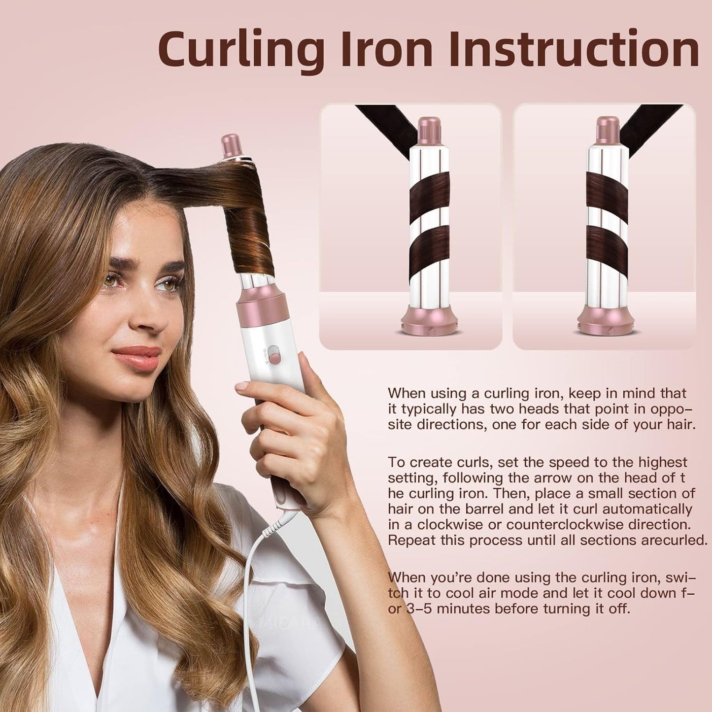 MIEARA 5 in 1 Airstyler Ionen Föhn, Professioneller Multifunktionaler Hairstyler, für Schnelles Trocknen Warmluftbürste Frizz-Free Lockenstab Automatisch Volumizing Glättung (pink)