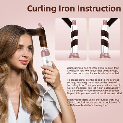 MIEARA 5 in 1 Airstyler Ionen Föhn, Professioneller Multifunktionaler Hairstyler, für Schnelles Trocknen Warmluftbürste Frizz-Free Lockenstab Automatisch Volumizing Glättung (pink)