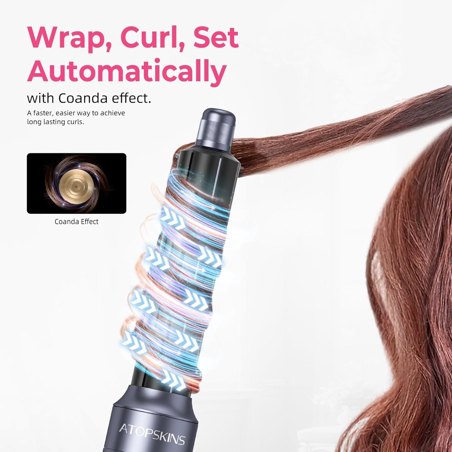 Atopskins Pro Air styler 6 in 1 Airbrush Haarstyler Hair Styler mit Rundbürste, Warmluftbürste, Föhnbürste, Haartrockner, Air Culer, Hairstyler Airstyler für Alle Haartypen, Trocknen, Glätten, Locken