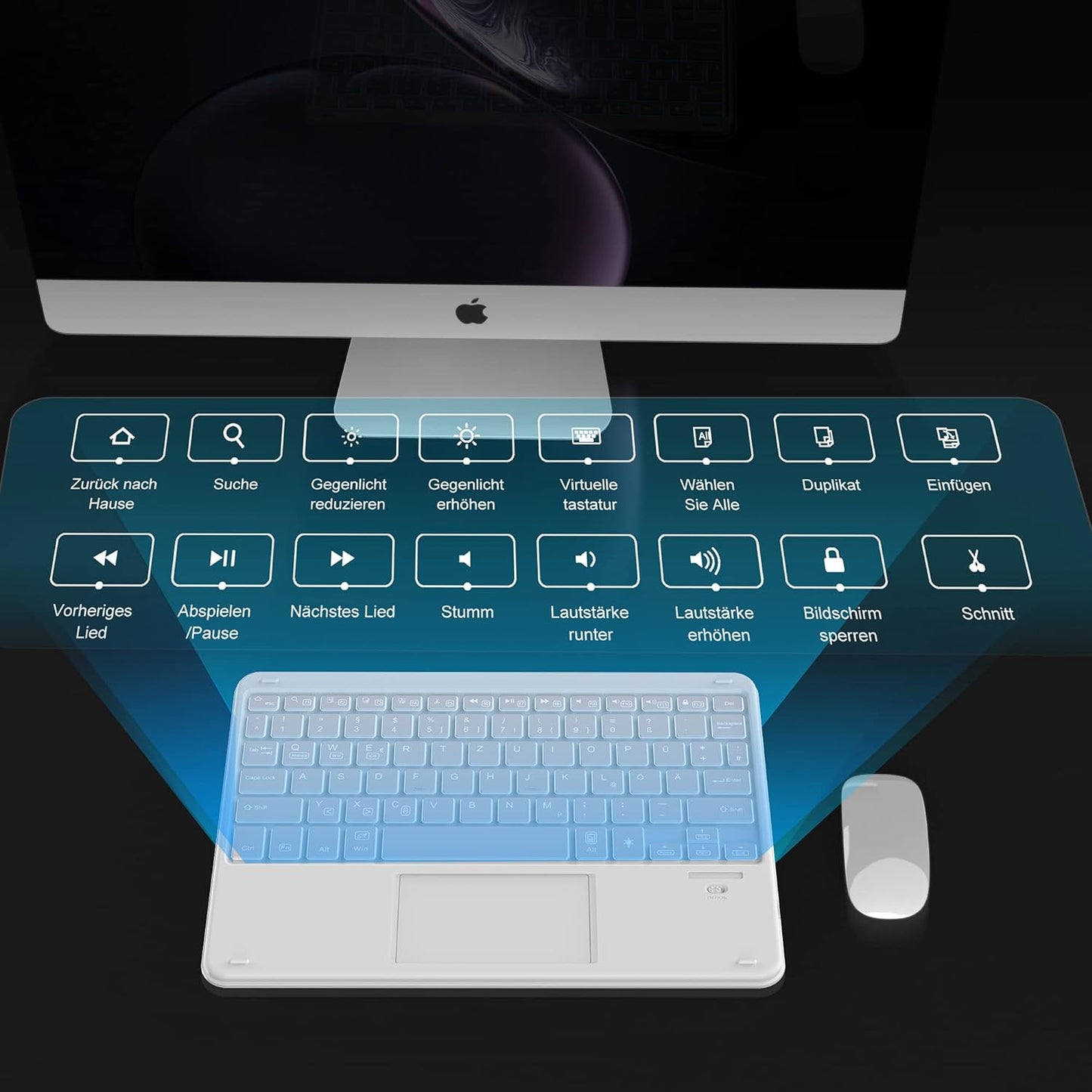 Clavier Bluetooth IVSOTEC avec pavé tactile, 7 options, sans fil pour iPad, tablette Android, Microsoft Surface, smartphone, or rose