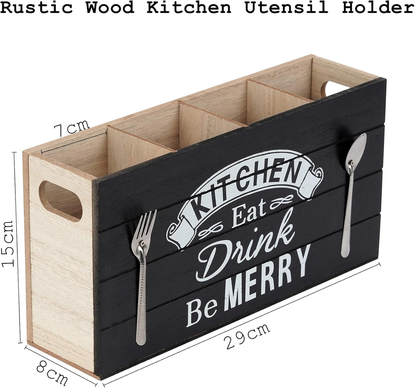 JAZUIHA Besteckkorb Tisch, 4 Fächer Holz Besteckhalter, Besteck Organizer Besteckbox Besteckkasten Utensilienhalter, Besteckstander für Workingplatte, Küchentisch, Schrank, Küche, Party, Schwarz