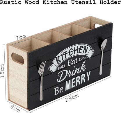 JAZUIHA Besteckkorb Tisch, 4 Fächer Holz Besteckhalter, Besteck Organizer Besteckbox Besteckkasten Utensilienhalter, Besteckstander für Workingplatte, Küchentisch, Schrank, Küche, Party, Schwarz