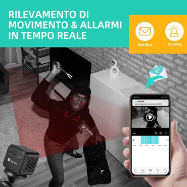 TeamMe Mini-Kamera 1080P HD WiFi IP-Kamera avec Wideraufladbarem Akku, Videoanrufkamera, Nanny-Übermonitorkamera pour l'intérieur et l'extérieur avec mouvement et vision nocturne, Fernzugriff, Zeitpläne, Schwarz