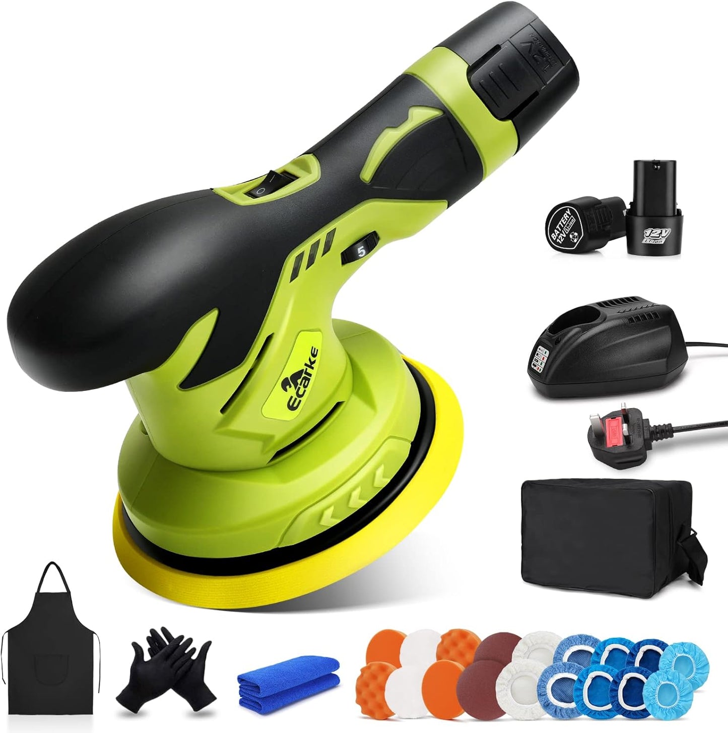 Ecarke 27 pièces Auto-Polier- und Polierset, Autopolierer, Cable Losser Auto-Pufferpoliser – avec 2 pièces 12-V-Lithiumbatterie-Polierpuffer, Geschwindigkeit variable, Autopoliserer zum Schleifen, Polissage