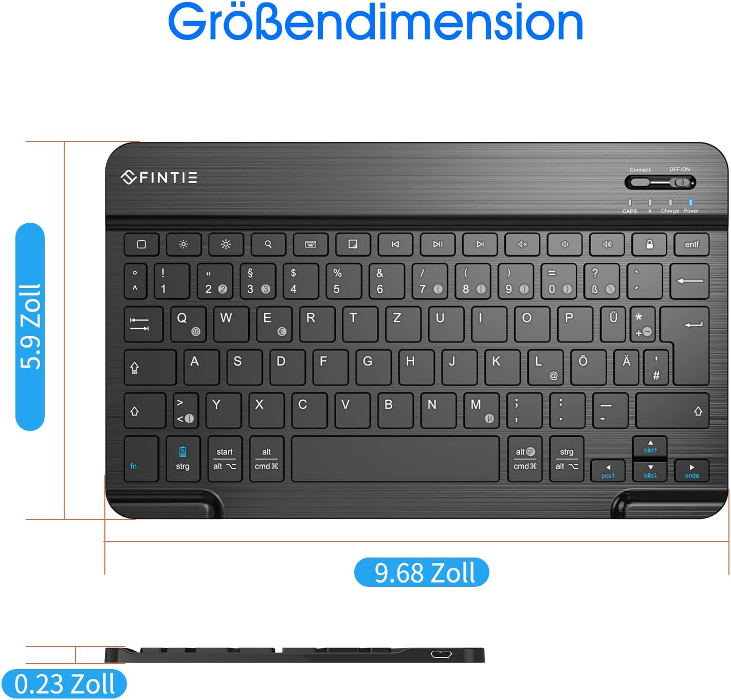 FINTIE Ultradünn Bluetooth Tastatur mit deutschem Layout QWERTZ für iPad Air/Pro/Mini/iPad 10.9/10.2/9.7/iPhone/Samsung/Android, Schwarz