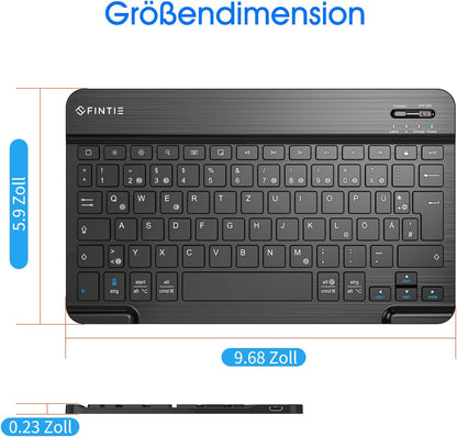 FINTIE Ultradünn Bluetooth Tastatur mit deutschem Layout QWERTZ für iPad Air/Pro/Mini/iPad 10.9/10.2/9.7/iPhone/Samsung/Android, Schwarz