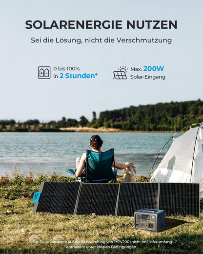 Générateur solaire portable BLUETTI EB3A, batterie de secours LiFePO4 268 Wh avec alimentation secteur 600 W (1 200 W Spitze), pour les voyages et le camping