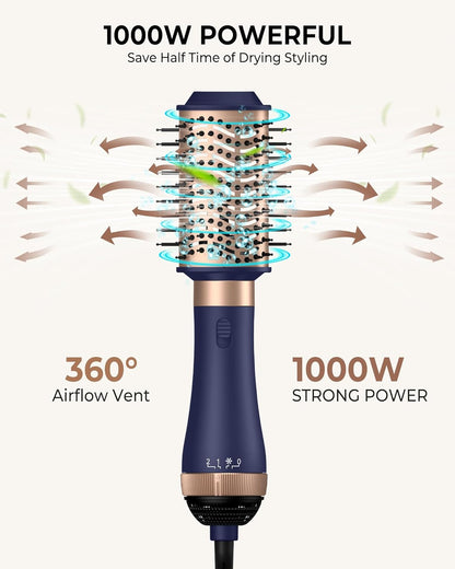 UKLISS Warmluftbürste 4 in 1 Set, Haarstyler Föhn mit 4 Aufsätzen: 1000W Haartrockner, Lockenbürste, Haarglätter Bürste, Fönbürste Rundbürste, Hot Hair Styler für Alle Haartypen Styling