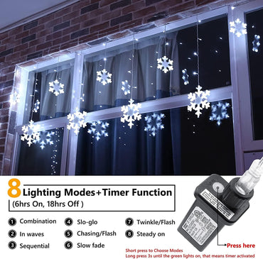 Weihnachts-Schneeflocken-Lichter, 10,66 Fuß, 168 LED-Eiszapfen-Lichter für den Außenbereich mit 14 Tropfen, 8 Modi, wasserdicht, anschließbar, Weihnachtslicht für Dachvorsprünge, Hochzeit, Garten, Hof, Innen- und Außenbereich (weiß)