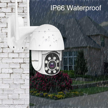 iSmartView Kabel-Outdoor-WLAN-Überwachungskamera, 1080p, 2 MP, Sichtleiste, 360°-Sicht, Klarheit, Nachtsicht, automatische Übertragung von 2-Wege-Audio, Überwachungs-Bewegungserkennung, LED-Lichtalarm, max. 128 GB TF-Karte