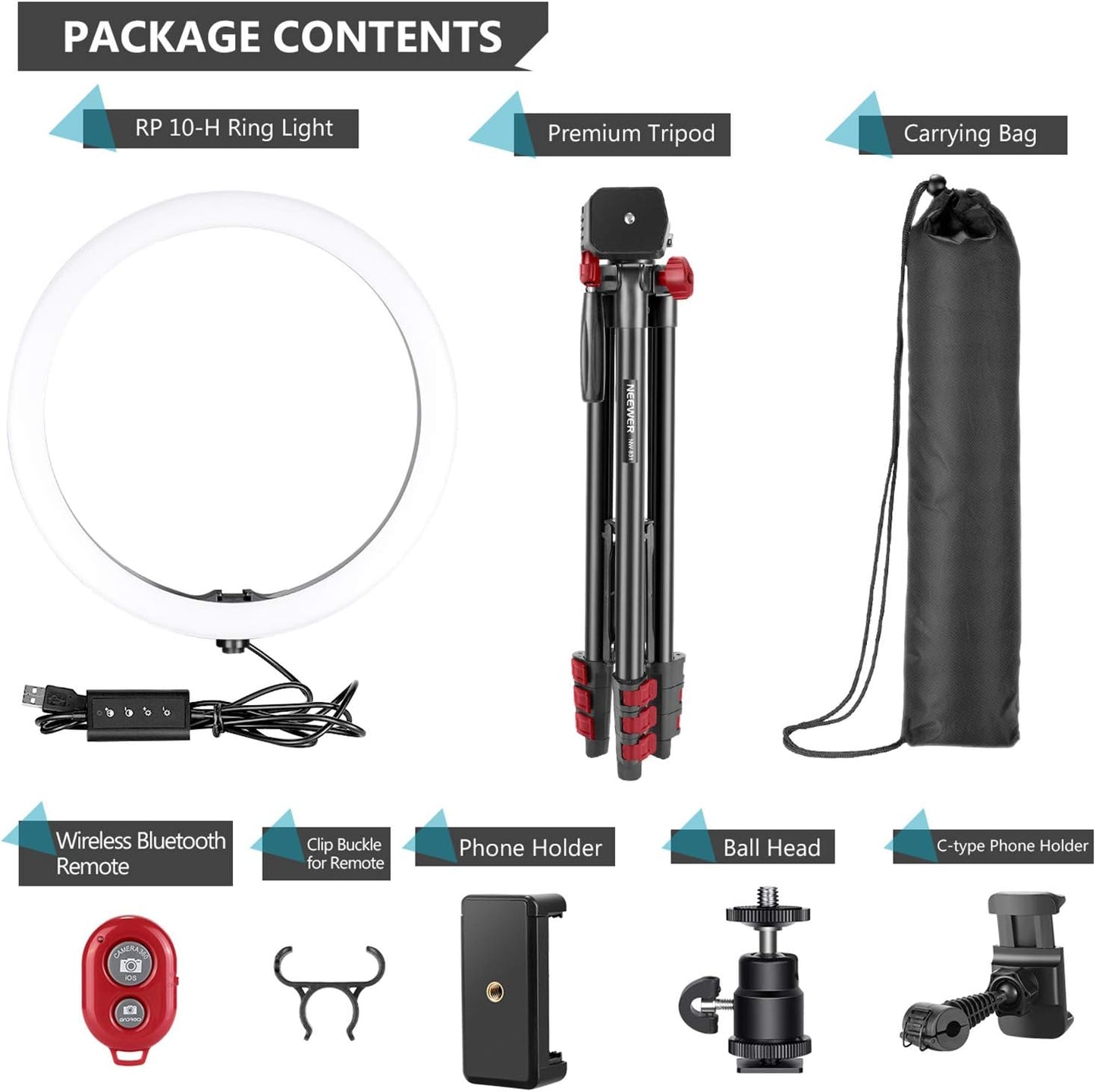 Neewer Anneau Lumineux LED 25,4 cm, Anneau Lumineux Selfie avec Support Statique, 3 Modes d'Éclairage, Anneau Lumineux à Intensité Variable avec Support Statique de 137,2 cm et Support Téléphone pour Streaming en Direct, Maquillage, Blog Vidéo YouTube