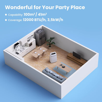Comfee Mobiles Klimagerät PAC 12000, 12000 BTU 3,5kW, Kühlen&Ventilieren&Entfeuchten, Raumgröße bis 117m³(43㎡), Mobile Klimaanlage mit Abluftschlauch