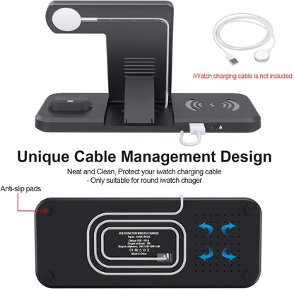 Chargeur sans fil Jekeco, station de charge inductive Qi 4 en 1, connexions par câble 15 W pour Apple Watch SE/6/5, Airpods Pro, iPhone 14/13/12/11/SE/XR/XS, Samsung Galaxy Buds/S21/S20 avec adaptateur QC 3.0 18 W
