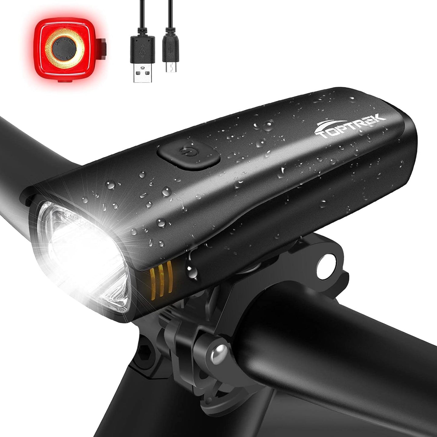 toptrek Fahrradlicht Set Akku Kapazität Bis Zu 2600mAh LED Fahrradbeleuchtung Laufzeit Bis Zu 9 Stunden Fahrradlampe, IPX5 Wasserdicht Fahrrad licht mit Nahfeldbeleuchtung