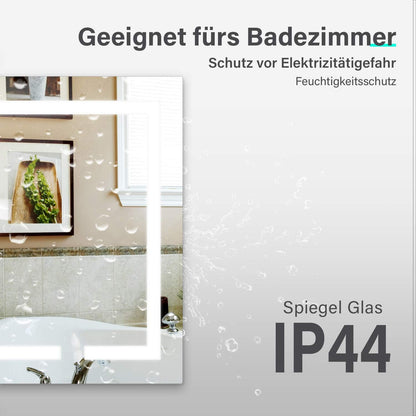 Miroir mural LED Sonni Badezimmer, rectangulaire avec éclairage LED, blanc, IP44, économie d'énergie [Classe énergétique E]